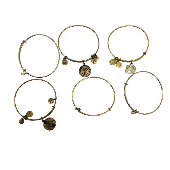 ALEX AND ANI Turn Peace Up Six Piece Bangle Bracelet Set Gold Tone Charms - Picture 1 of 6